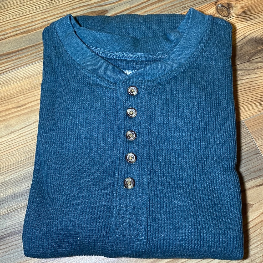 NWT King Size Waffle Knit Thermal Henley Tee Size 3XL Dark Teal